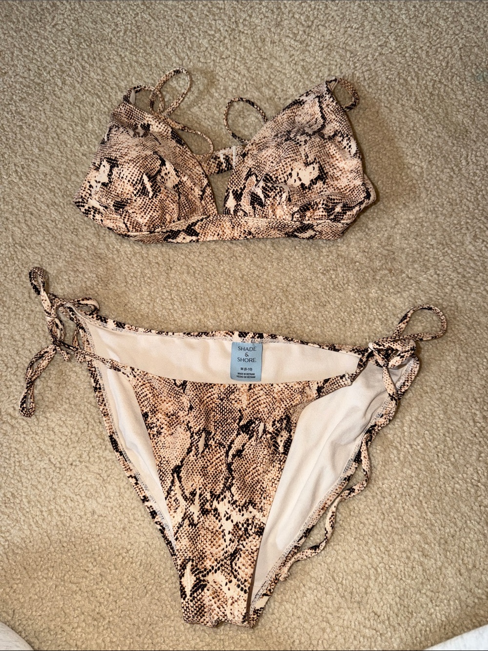 Shade & Shore Beige and Black Snake-Print Tie-Side Bikini